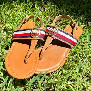 Tommy Hilfiger Brown Sandals with Red, White, and Blue Straps-Barely Worn